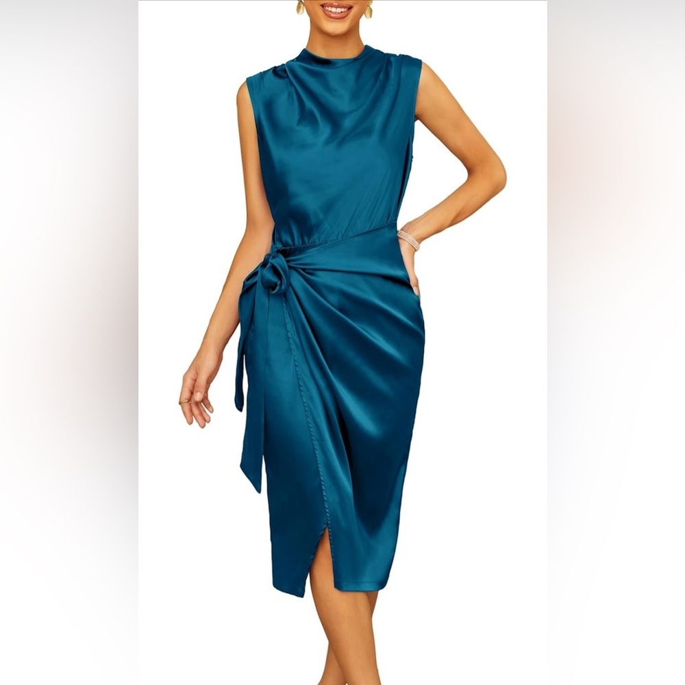 GRACE KARIN Women's Satin Sleeveless Mock Neck Keyhole Bodycon Dresses